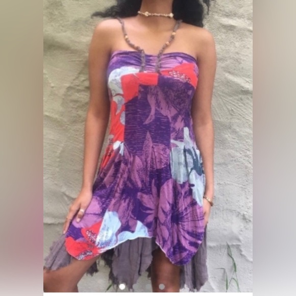 Free People Fairy Dress Asymmetrical Boho Purple Patchwork Hippie Y2K 90 Sz MED - Picture 5 of 12